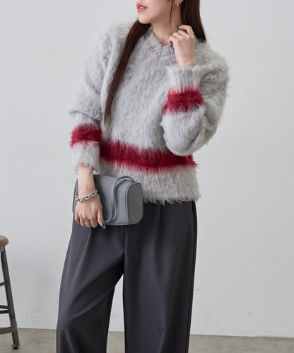 前後兩穿拼色長毛絨套頭衫