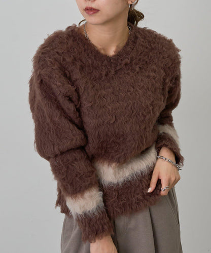 前後兩穿拼色長毛絨套頭衫