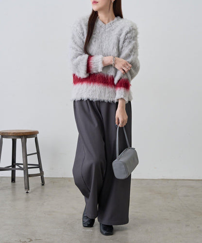 前後兩穿拼色長毛絨套頭衫
