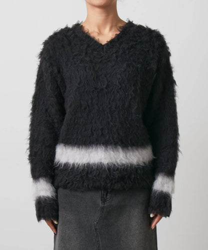 前後兩穿拼色長毛絨套頭衫