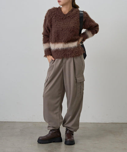 前後兩穿拼色長毛絨套頭衫
