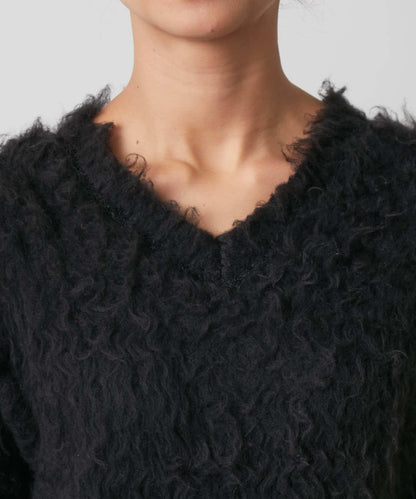 前後兩穿拼色長毛絨套頭衫