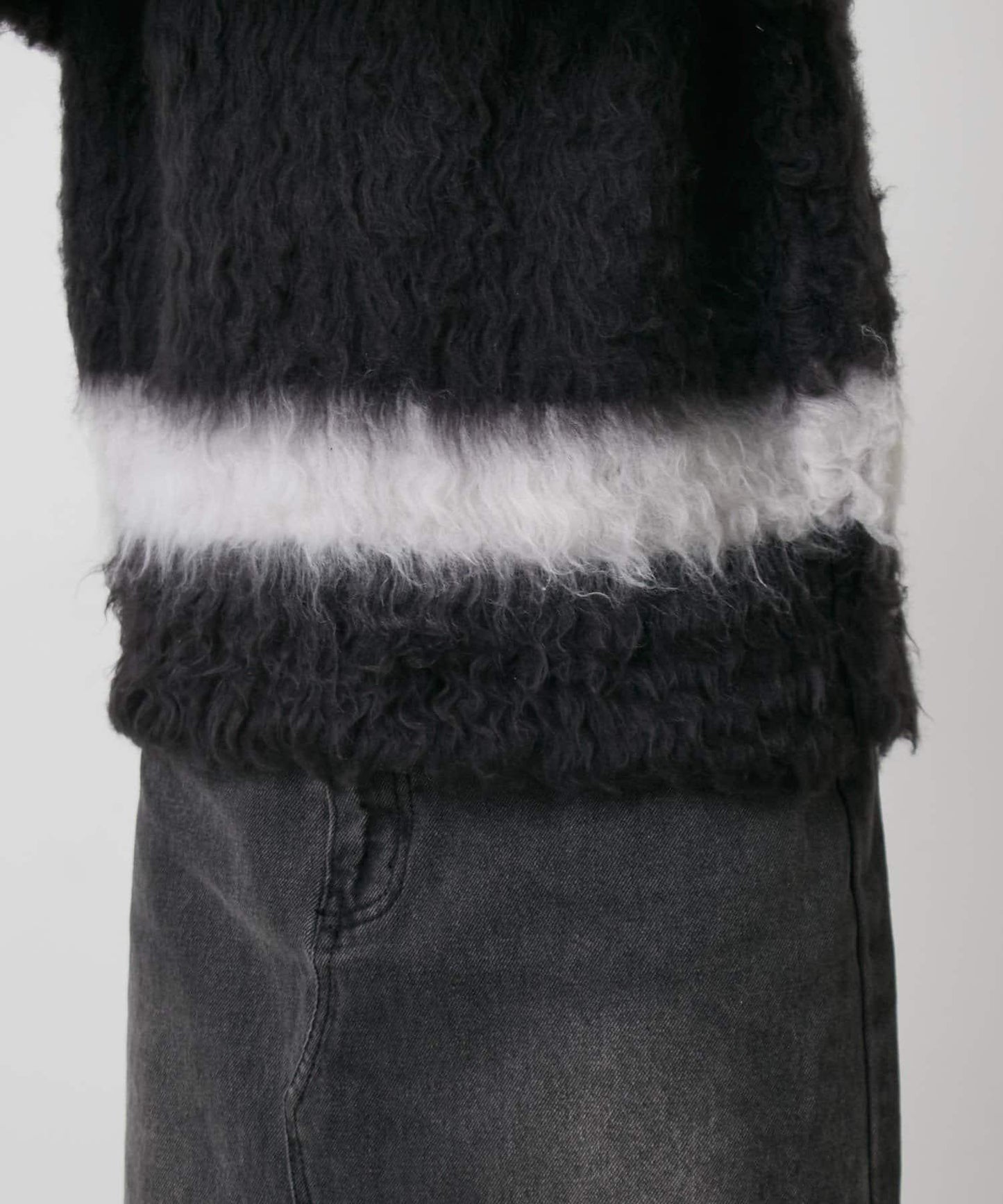 前後兩穿拼色長毛絨套頭衫