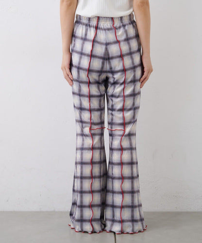 ★【HELLO.SANFRANCISCO/ハローサンフランシスコ】格紋荷葉邊拼接喇叭褲