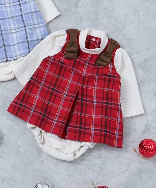 肩帶蝴蝶結格紋連體衣