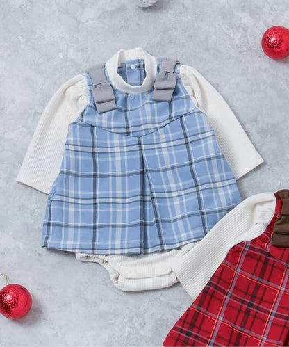 肩帶蝴蝶結格紋連體衣