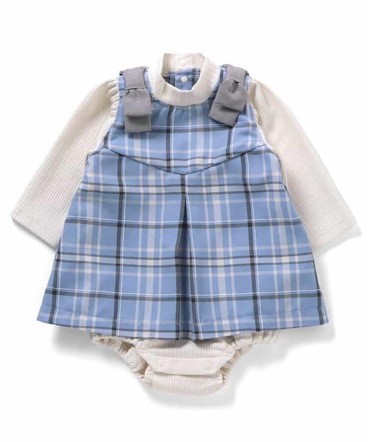 肩帶蝴蝶結格紋連體衣