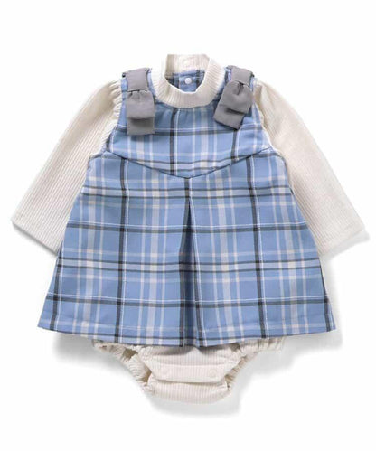 肩帶蝴蝶結格紋連體衣