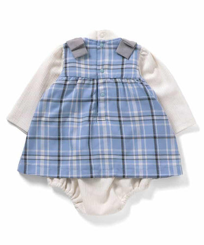 肩帶蝴蝶結格紋連體衣