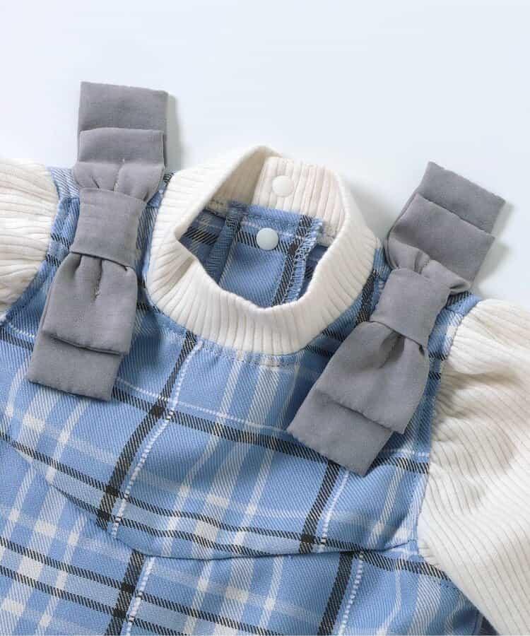 肩帶蝴蝶結格紋連體衣