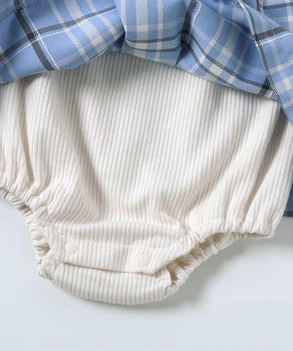 肩帶蝴蝶結格紋連體衣