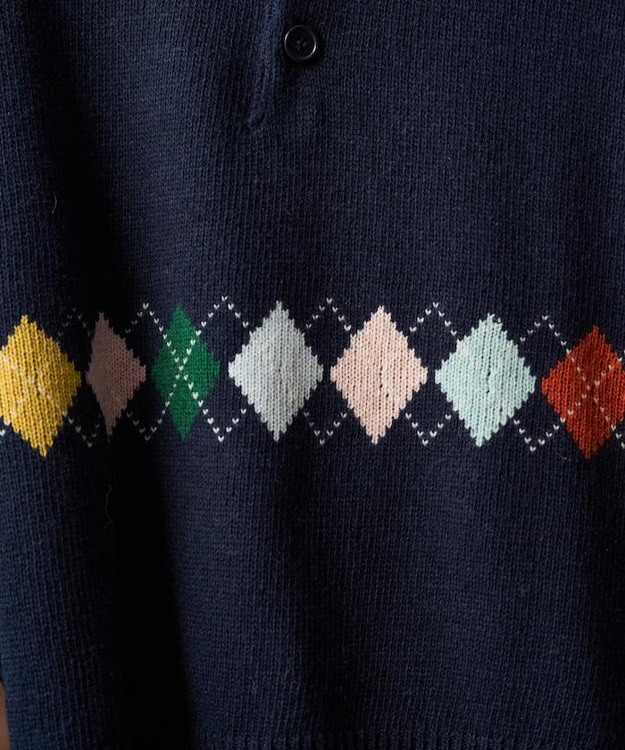 拼色迷你菱格針織POLO衫