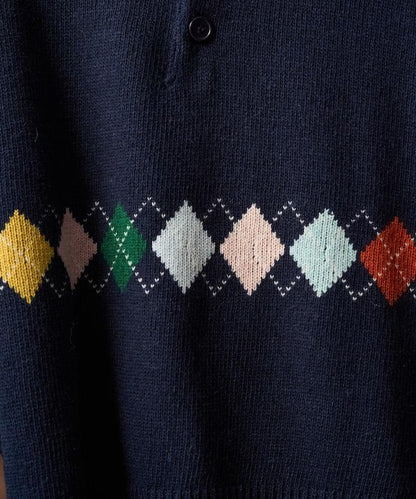 拼色迷你菱格針織POLO衫