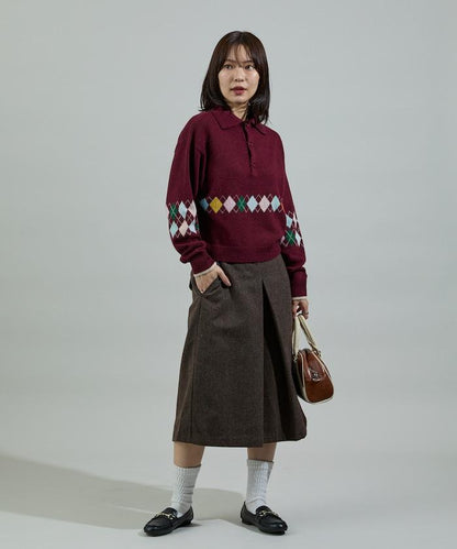 拼色迷你菱格針織POLO衫