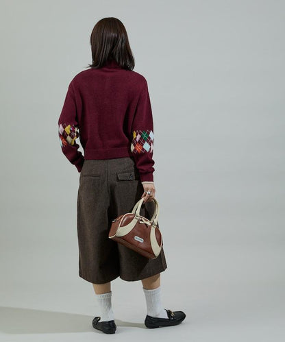 拼色迷你菱格針織POLO衫