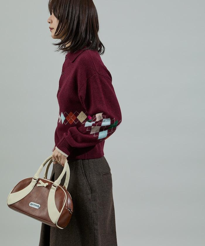 拼色迷你菱格針織POLO衫