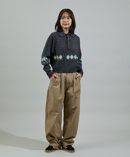 拼色迷你菱格針織POLO衫