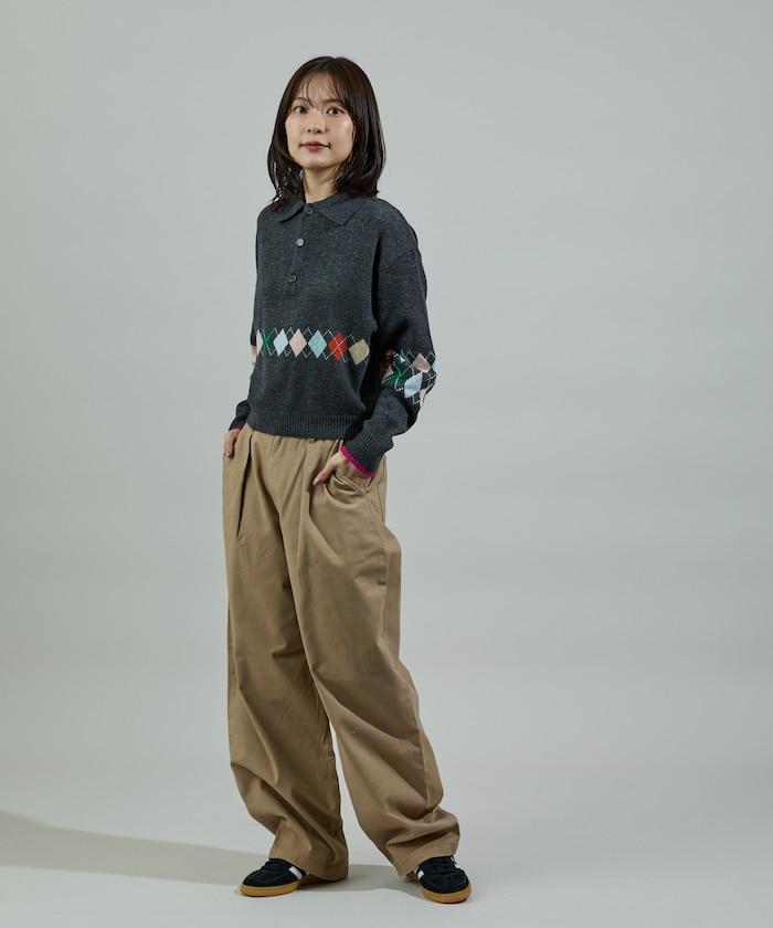 拼色迷你菱格針織POLO衫