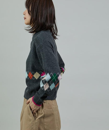 拼色迷你菱格針織POLO衫
