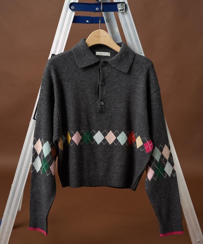 拼色迷你菱格針織POLO衫