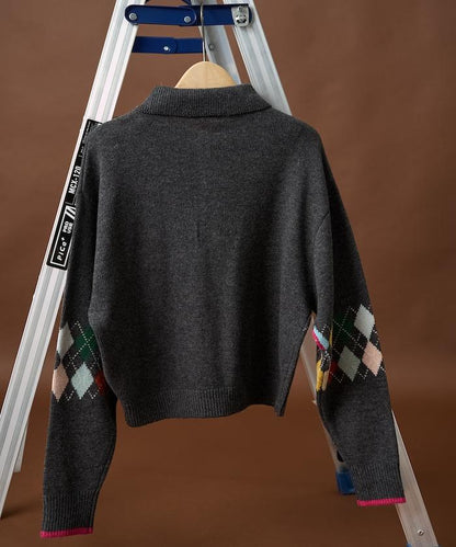 拼色迷你菱格針織POLO衫