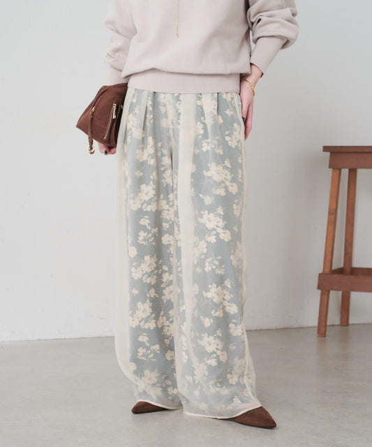 【輕薄遮身◎】輕薄疊穿花卉圖案褲