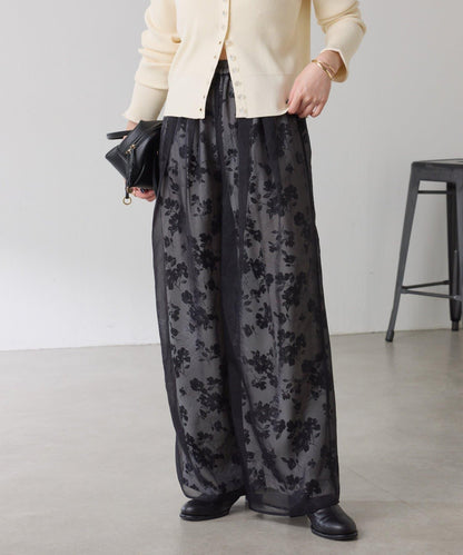 【輕薄遮身◎】輕薄疊穿花卉圖案褲