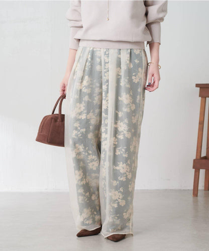 【輕薄遮身◎】輕薄疊穿花卉圖案褲