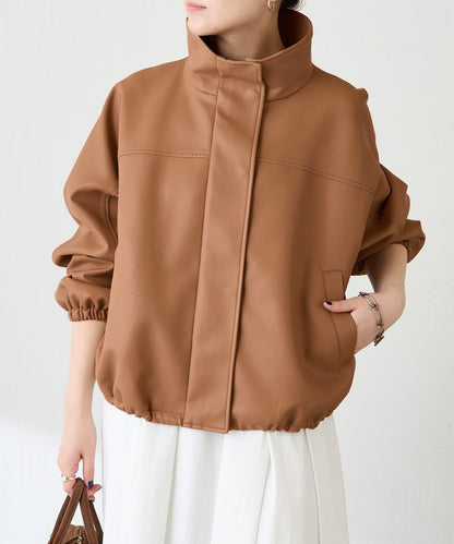 【高級感】仿皮繡花立領夾克