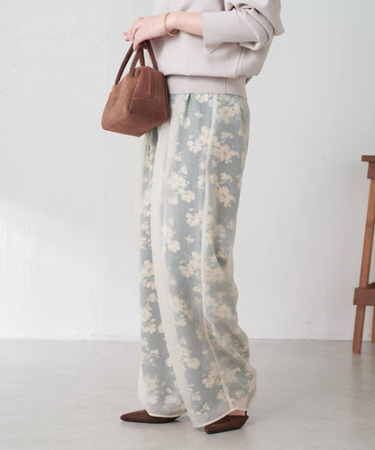 【輕薄遮身◎】輕薄疊穿花卉圖案褲