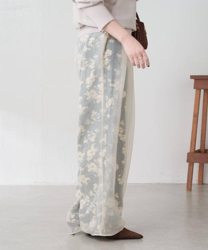 【輕薄遮身◎】輕薄疊穿花卉圖案褲