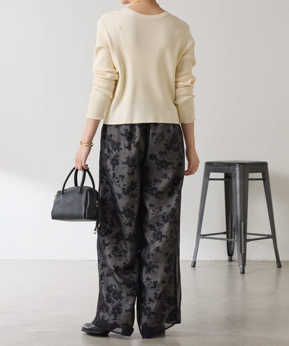 【輕薄遮身◎】輕薄疊穿花卉圖案褲