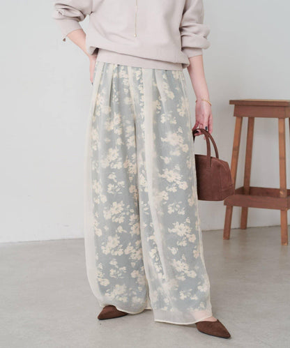 【輕薄遮身◎】輕薄疊穿花卉圖案褲