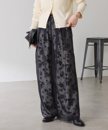 【輕薄遮身◎】輕薄疊穿花卉圖案褲