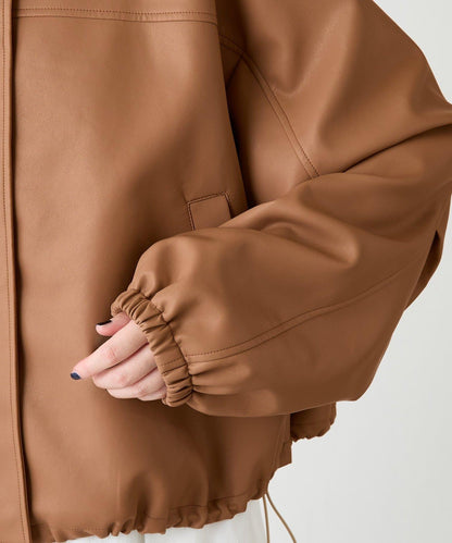 【高級感】仿皮繡花立領夾克