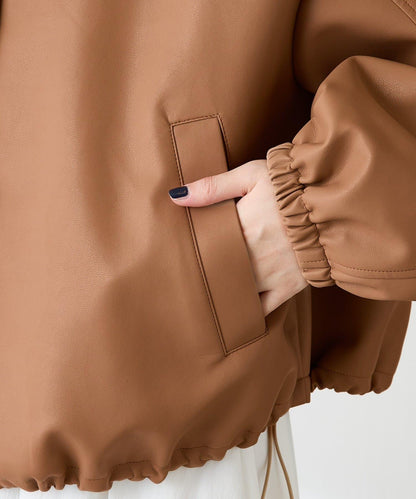 【高級感】仿皮繡花立領夾克