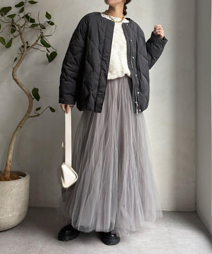 彈力塔夫綢羅紋袖短款羽絨服