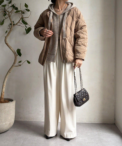 彈力塔夫綢羅紋袖短款羽絨服