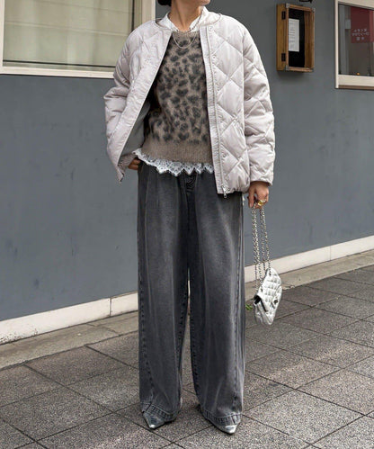 彈力塔夫綢羅紋袖短款羽絨服