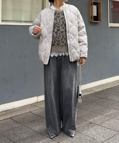 彈力塔夫綢羅紋袖短款羽絨服