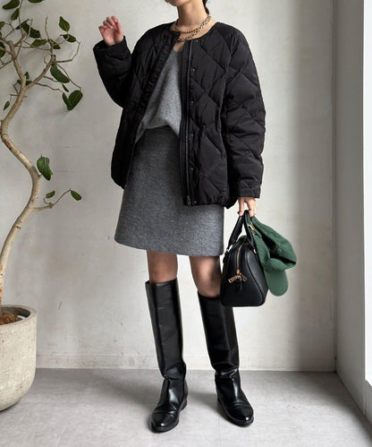 彈力塔夫綢羅紋袖短款羽絨服