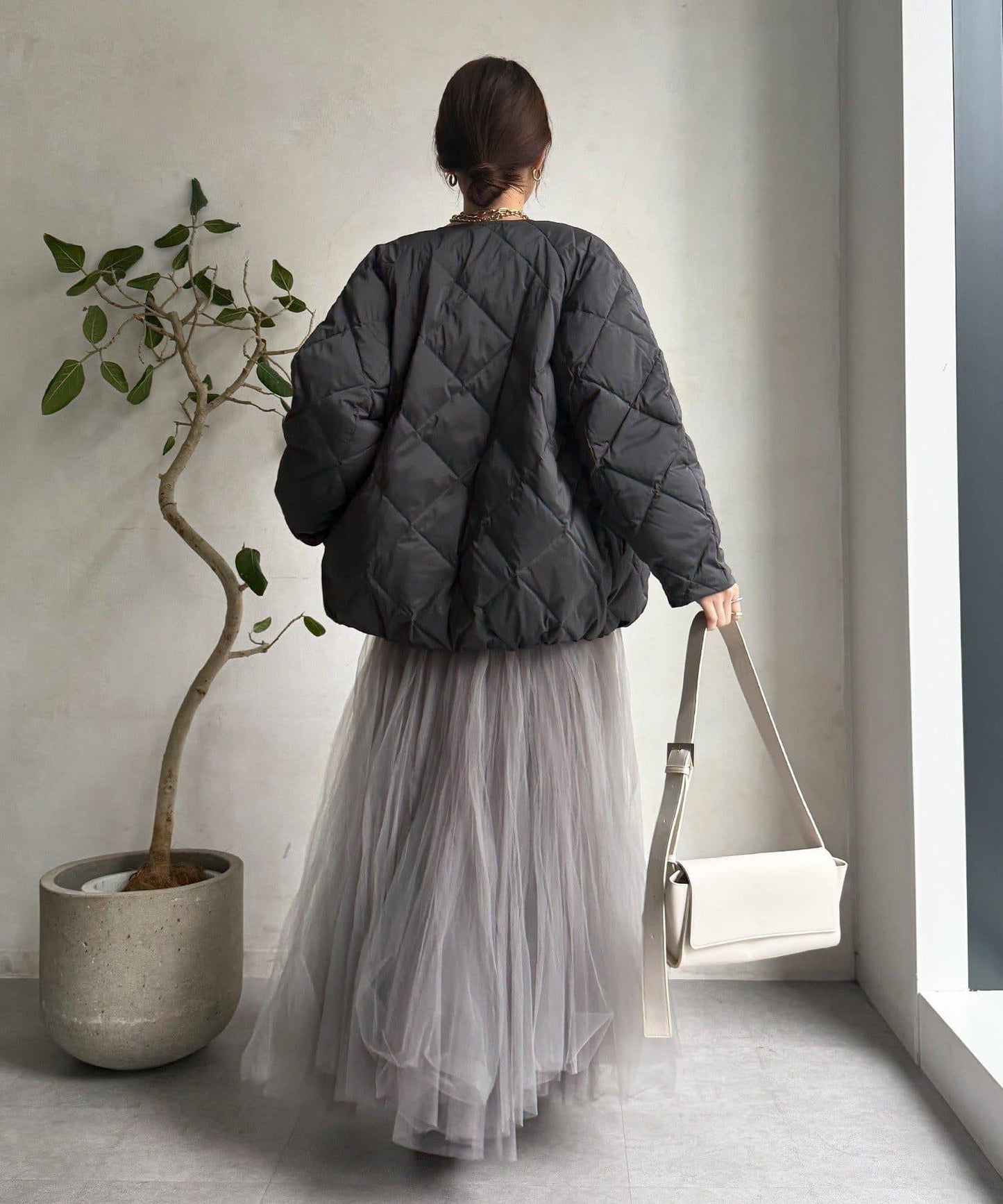 彈力塔夫綢羅紋袖短款羽絨服