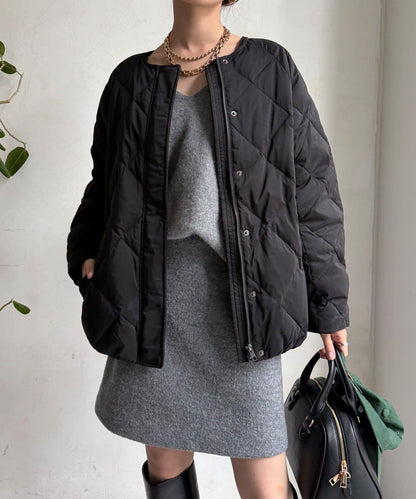 彈力塔夫綢羅紋袖短款羽絨服