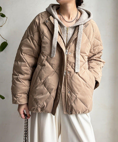 彈力塔夫綢羅紋袖短款羽絨服