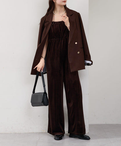 天鵝絨荷葉邊連體褲