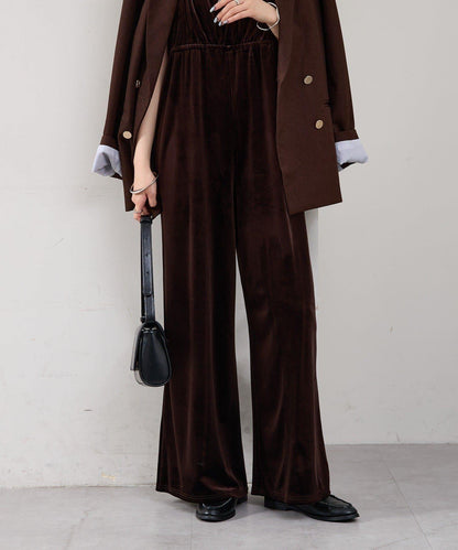 天鵝絨荷葉邊連體褲