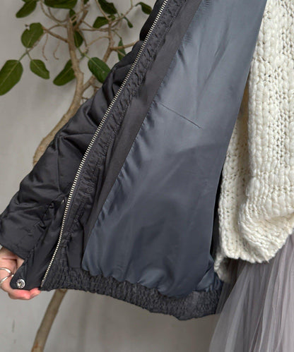 彈力塔夫綢羅紋袖短款羽絨服