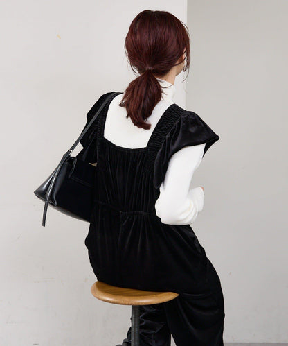 天鵝絨荷葉邊連體褲