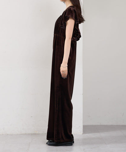 天鵝絨荷葉邊連體褲