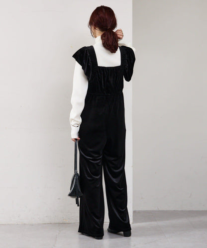 天鵝絨荷葉邊連體褲